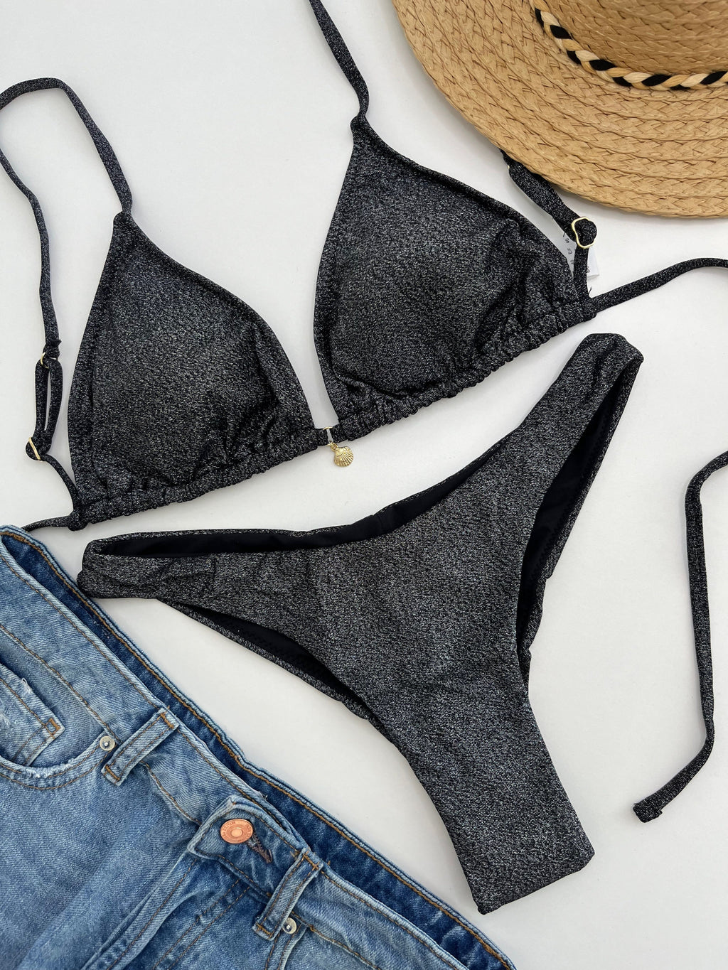 MrMiss Bikini kelnaitės METALLIC BLACK