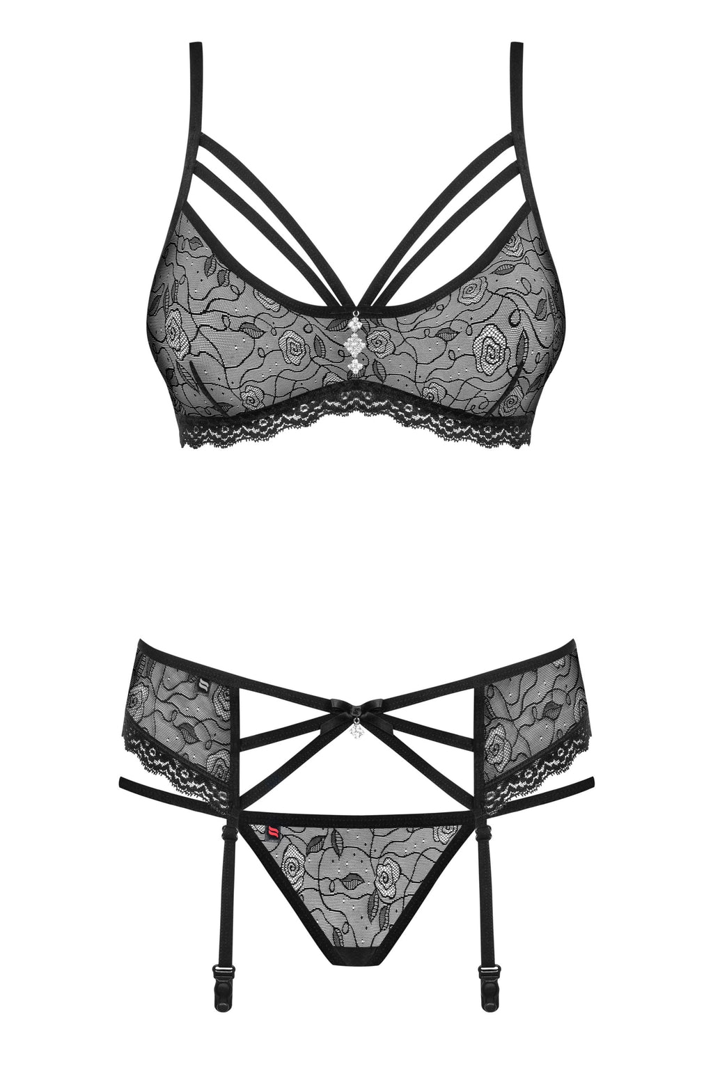 Obsessive Seksualus trijų dalių komplektas 818-SEG-1, juoda