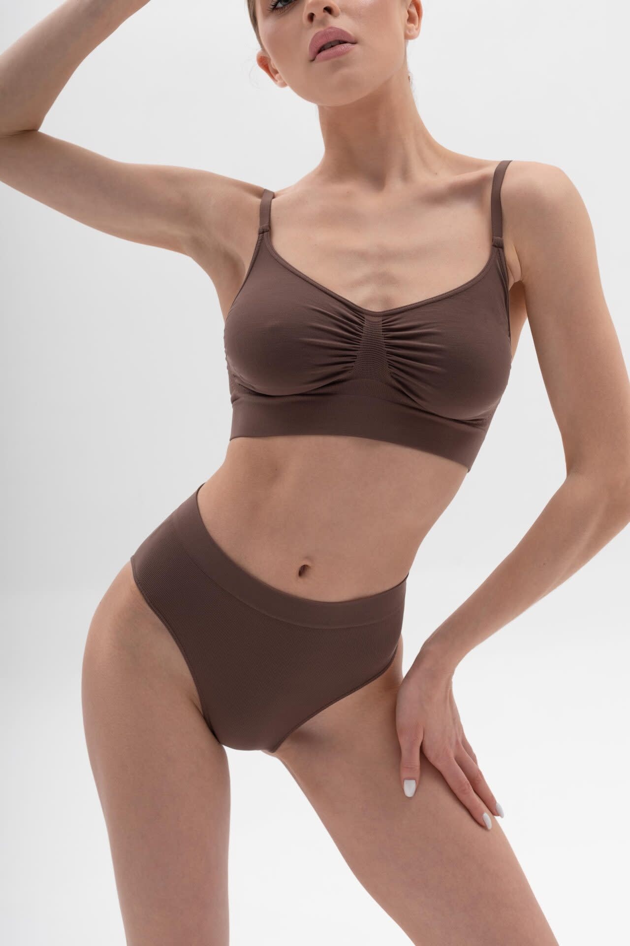 SiaWear Braziliškos kelnaitės aukštu juosmeniu COFFEE, rudos spalvos