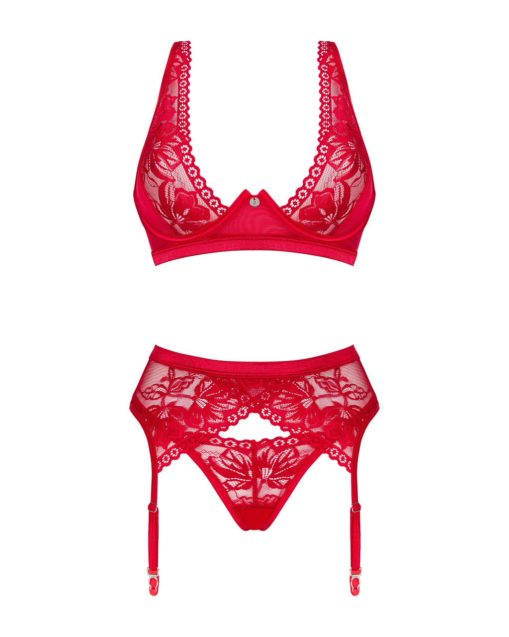 Obsessive Seksualus trijų dalių komplektas LACELOVE SET, raudona