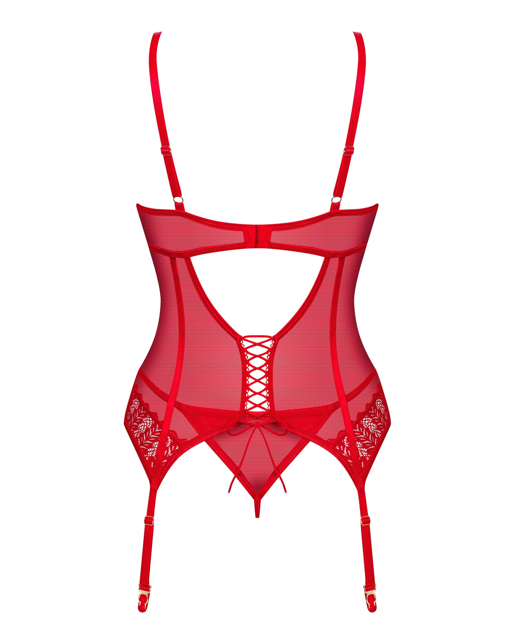 Obsessive Seksualus nėriniuotas korsetas INGRIDIA, raudonas