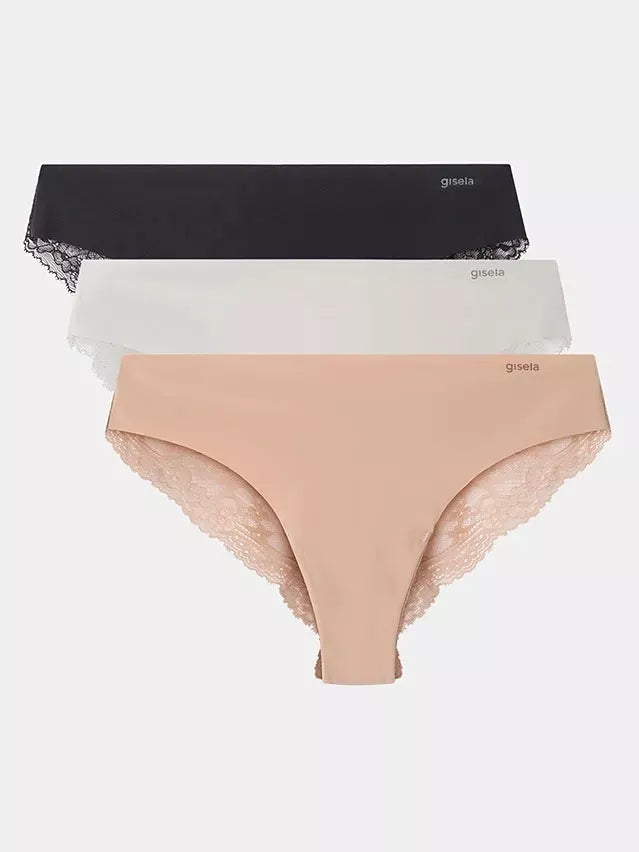 Gisela Rinkinys 3 vnt. lazeriu kirptos braziliškos kelnaitės LACE MIX