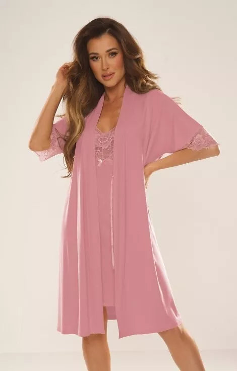 De Lafense Naktinukų ir chalato komplektas NOELA DIRTY PINK