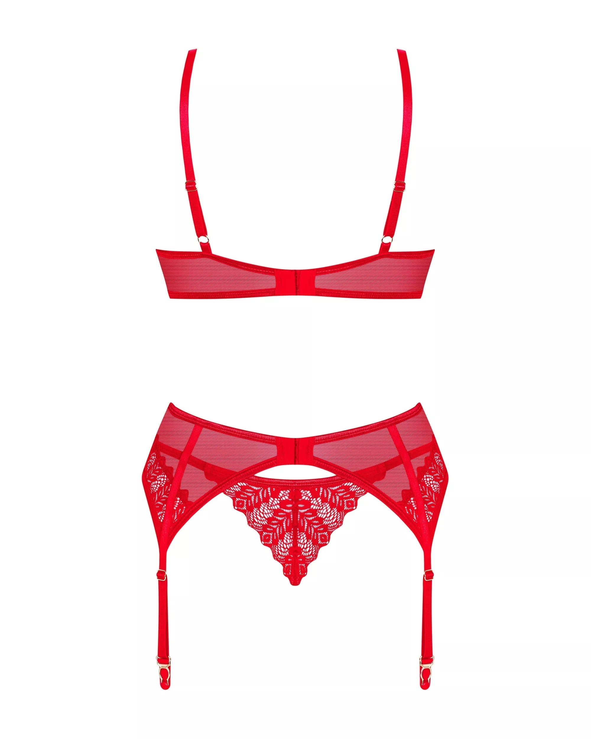 Obsessive Seksualus trijų dalių komplektas INGRIDIA SET, raudona