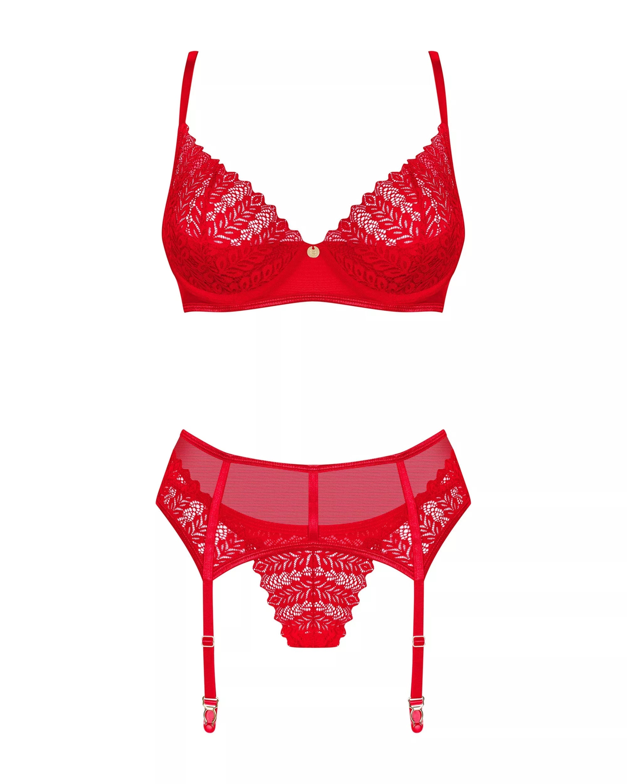 Obsessive Seksualus trijų dalių komplektas INGRIDIA SET, raudona