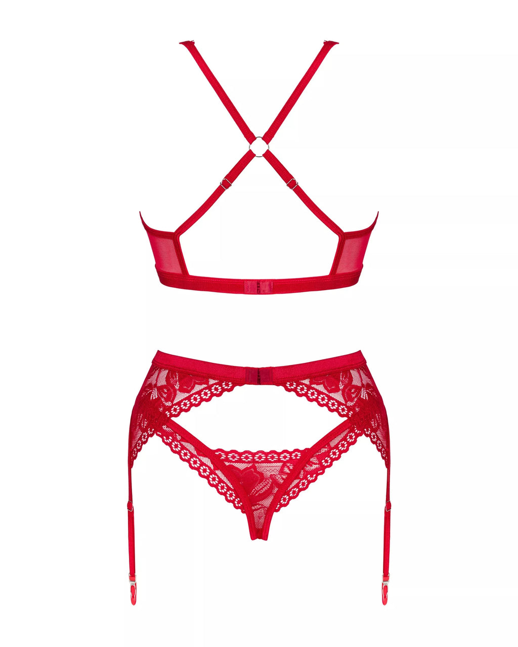 Obsessive Seksualus trijų dalių komplektas LACELOVE SET, raudona