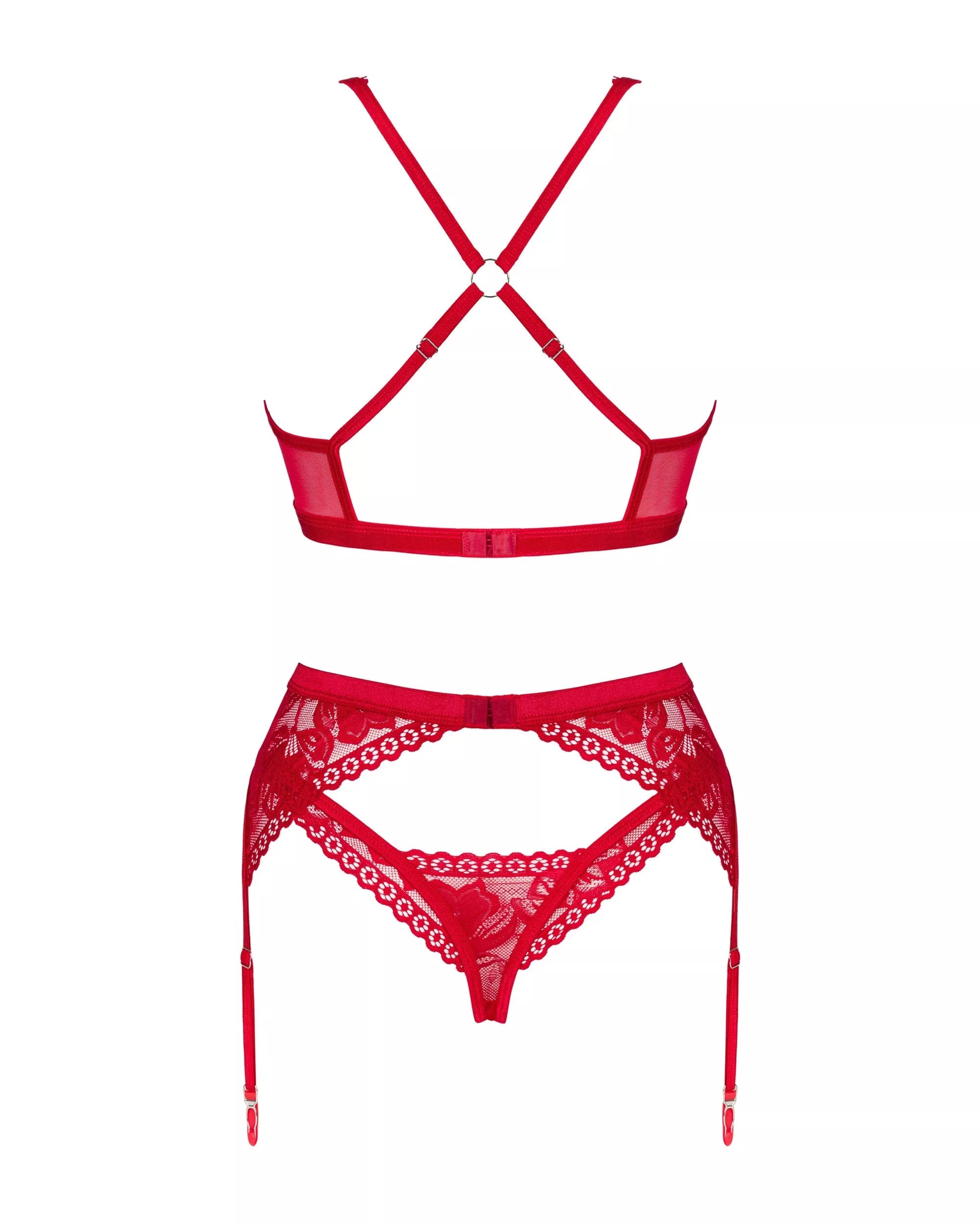 Obsessive Seksualus trijų dalių komplektas LACELOVE SET, raudona