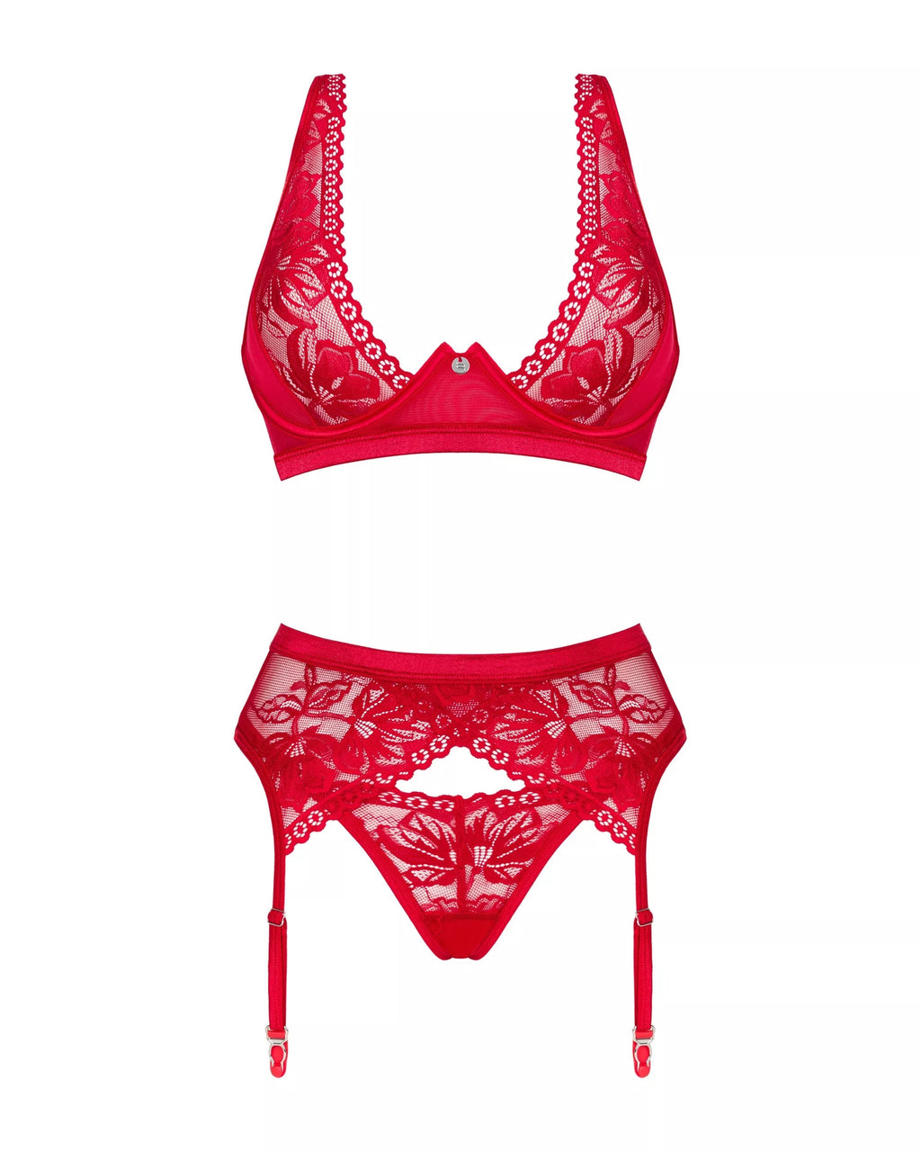 Obsessive Seksualus trijų dalių komplektas LACELOVE SET, raudona