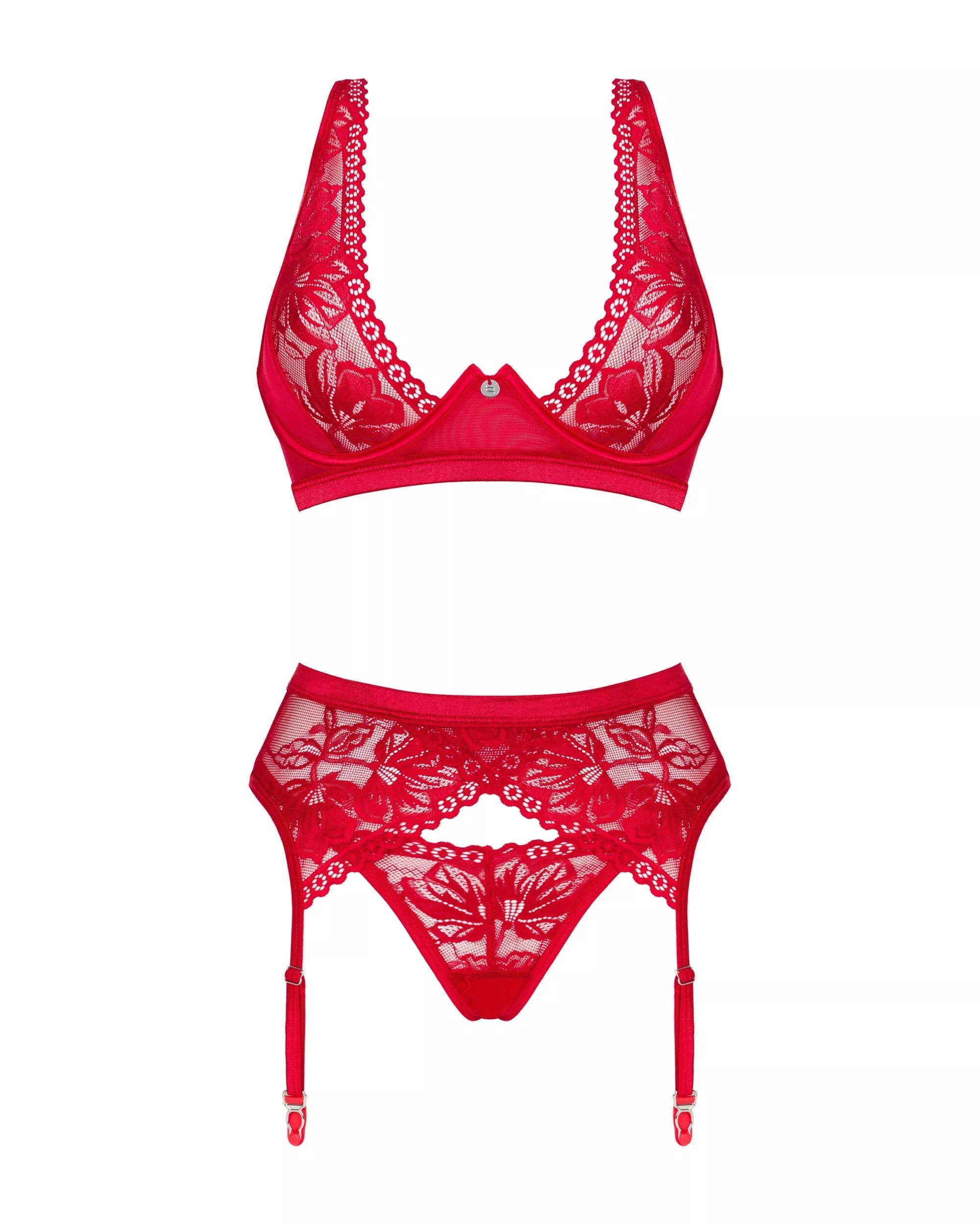Obsessive Seksualus trijų dalių komplektas LACELOVE SET, raudona