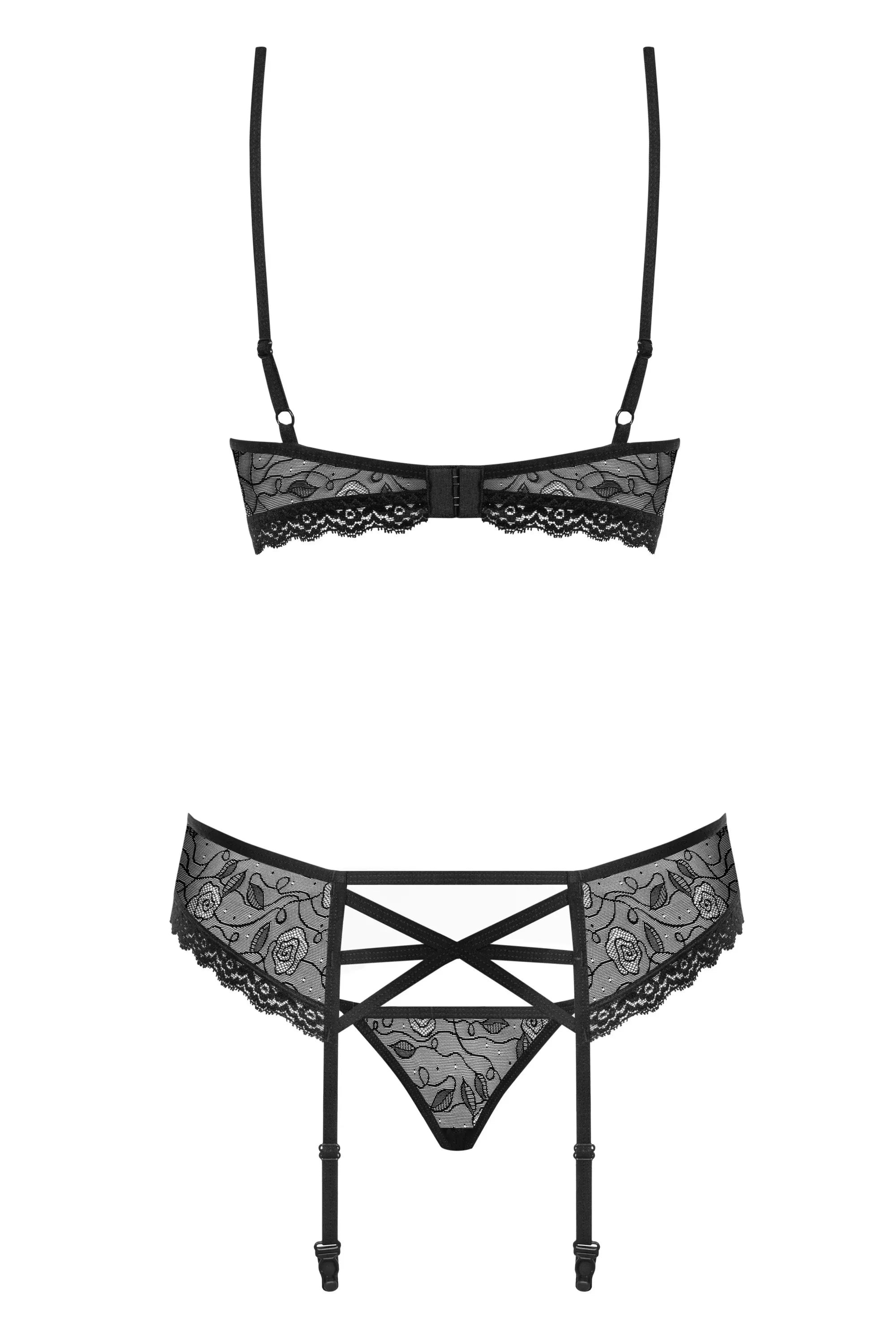 Obsessive Seksualus trijų dalių komplektas GLAM 818-SEG-1, juoda