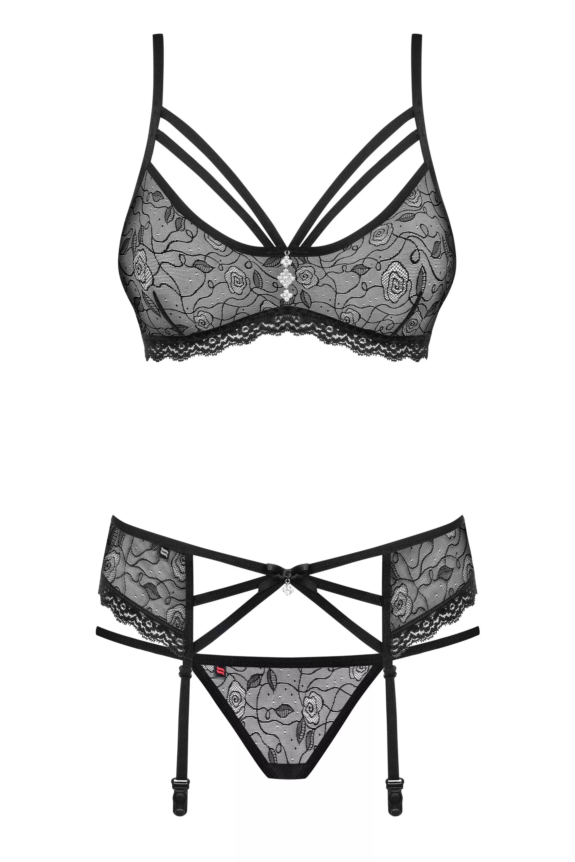 Obsessive Seksualus trijų dalių komplektas GLAM 818-SEG-1, juoda